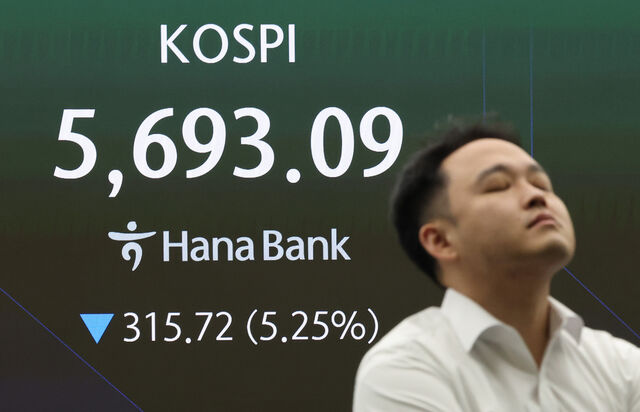 반도체 투톱 급락에 코스피 장 초반 5~6% 하락, 5600대로 내려앉아